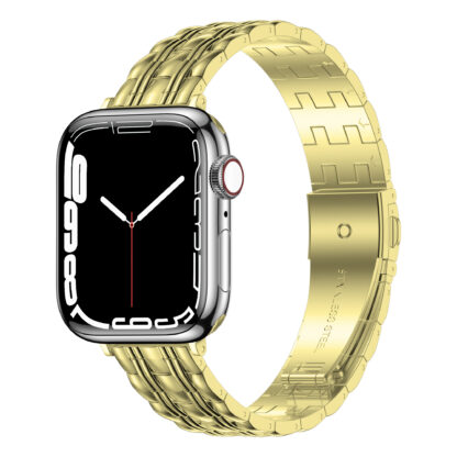 Wolait Thin Metal Band Compatible with Apple Watch 45mm 44mm 42mm , Slim Narrow Stainless Steel Band for iWatch Series 7/6/SE Series 5/4/3/2/1 Women-Gold 1
