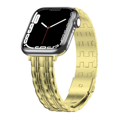 Wolait Thin Metal Band Compatible with Apple Watch 45mm 44mm 42mm , Slim Narrow Stainless Steel Band for iWatch Series 7/6/SE Series 5/4/3/2/1 Women-Gold 2