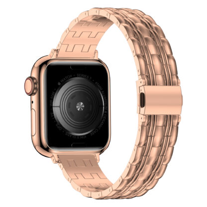 Wolait Thin Metal Band Compatible with Apple Watch 45mm 44mm 42mm , Slim Narrow Stainless Steel Band for iWatch Series 7/6/SE Series 5/4/3/2/1 Women-Rose Gold 3