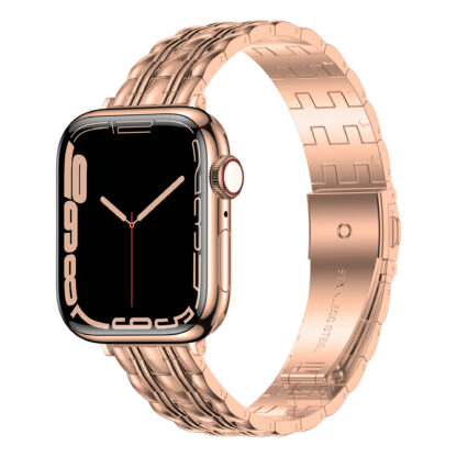 Wolait Thin Metal Band Compatible with Apple Watch 45mm 44mm 42mm , Slim Narrow Stainless Steel Band for iWatch Series 7/6/SE Series 5/4/3/2/1 Women-Rose Gold 1