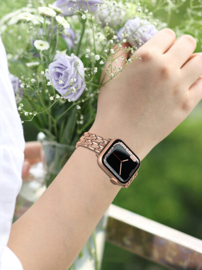 Wolait Thin Metal Band Compatible with Apple Watch 41mm 40mm 38mm , Slim Narrow Stainless Steel Band for iWatch Series 7/6/SE Series 5/4/3/2/1 Women-Rose Gold 5