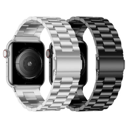 Wolait 2 Pack Stainless Steel Bands Compatible with Apple Watch Bands 41mm, 40mm 38mm Solid Metal Strap for iwatch Bands Series 9/8/7/6 5/4/3/SE Men Women,Silver+Black 3