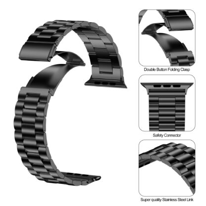 Wolait 2 Pack Stainless Steel Bands Compatible with Apple Watch Bands 41mm, 40mm 38mm Solid Metal Strap for iwatch Bands Series 9/8/7/6 5/4/3/SE Men Women,Silver+Black 5