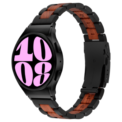 Wolait Compatible with Galaxy Watch 6 5 4 Bands 44mm 40mm Men Women,Wooden Band Compatible for Galaxy Watch 6 Classic Band 47mm 43mm-Dark Ebony Wood/Red Sandalwood 1