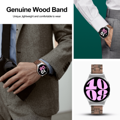 Wolait Compatible with Galaxy Watch 6 5 4 Bands 44mm 40mm Men Women,Wooden Band Compatible for Galaxy Watch 6 Classic Band 47mm 43mm-Walnut Wood 7