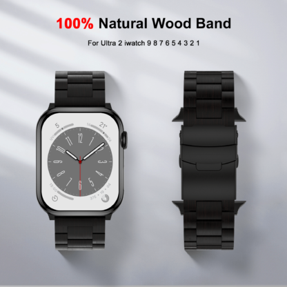 Wolait Compatible with Apple Ultra Watch Band 49mm 45mm 44mm 42mm,Lightweight Wooden Band for iWatch Ultra 2 Band SE/Series 9/8/7/6/5/4/3/2/1men women- Dark Ebony Wood 3