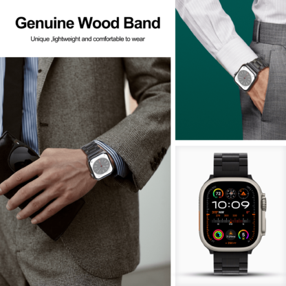 Wolait Compatible with Apple Ultra Watch Band 49mm 45mm 44mm 42mm,Lightweight Wooden Band for iWatch Ultra 2 Band SE/Series 9/8/7/6/5/4/3/2/1men women- Dark Ebony Wood 6