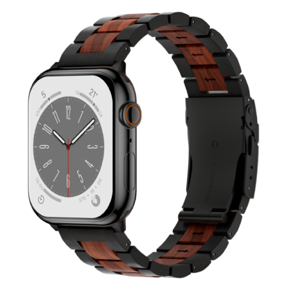 wolait Compatible with Apple Ultra Watch Band 49mm 45mm 44mm 42mm,Lightweight Wooden Band for iWatch Ultra 2 Band SE/Series 9/8/7/6/5/4/3/2/1men women-Dark Ebony wood+Red Sandalwood 1