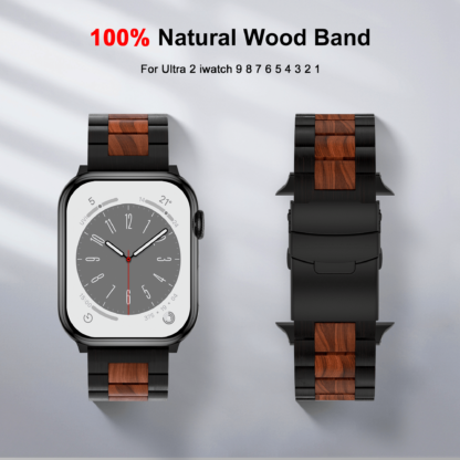 olait Compatible with Apple Ultra Watch Band 49mm 45mm 44mm 42mm,Lightweight Wooden Band for iWatch Ultra 2 Band SE/Series 9/8/7/6/5/4/3/2/1men women-Dark Ebony wood+Red Sandalwood 3