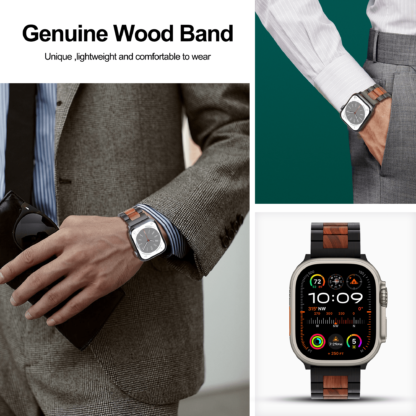 olait Compatible with Apple Ultra Watch Band 49mm 45mm 44mm 42mm,Lightweight Wooden Band for iWatch Ultra 2 Band SE/Series 9/8/7/6/5/4/3/2/1men women-Dark Ebony wood+Red Sandalwood 6