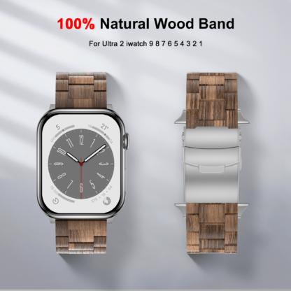 Wolait Compatible with Apple Ultra Watch Band 49mm 45mm 44mm 42mm,Lightweight Wooden Band for iWatch Ultra 2 Band SE/Series 9/8/7/6/5/4/3/2/1men women-Walnut Wood 4