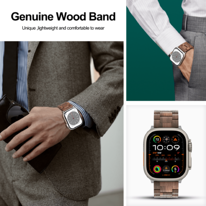 Wolait Compatible with Apple Watch Band 41mm 40mm 38mm,Lightweight Wooden Band for iWatchSE/Series 9/8/7/6/5/4/3/2/1men women-Walnut Wood 8