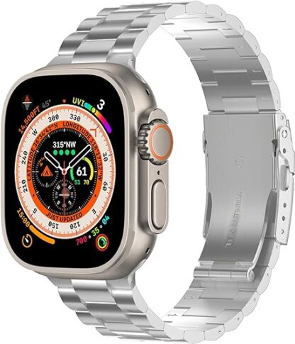 Wolait Titanium Band Compatible with Apple Watch Ultra Band 49mm 45mm 44mm 42mm, Genuine Titanium iWatch Ultra 2 Band with Double Button Clasp for Women Men-Silver 1