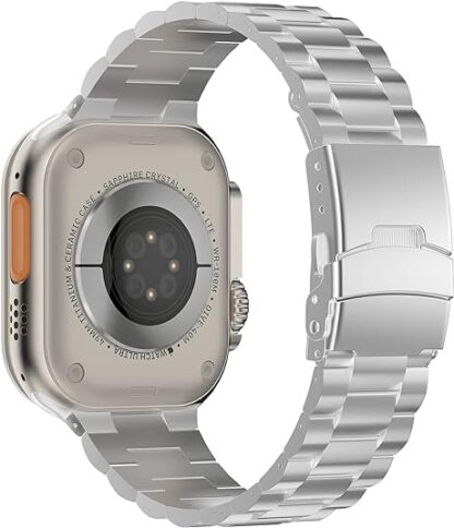 Wolait Titanium Band Compatible with Apple Watch Ultra Band 49mm 45mm 44mm 42mm, Genuine Titanium iWatch Ultra 2 Band with Double Button Clasp for Women Men-Silver 3