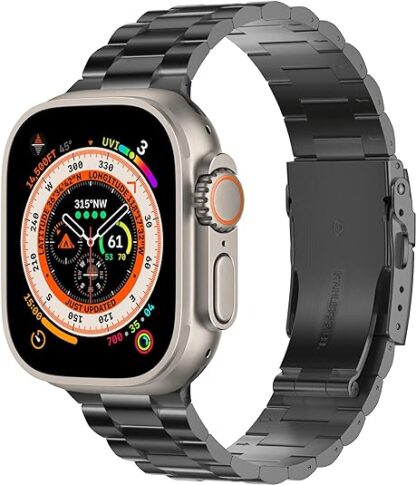 Wolait Titanium Band Compatible with Apple Watch Ultra Band 49mm 45mm 44mm 42mm, Genuine Titanium iWatch Ultra 2 Band with Double Button Clasp for Women Men-Black 1