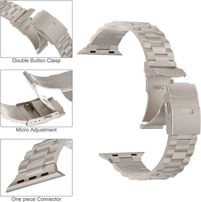 Wolait Titanium Band Compatible with Apple Watch Ultra Band 49mm 45mm 44mm 42mm, Genuine Titanium iWatch Ultra 2 Band with Double Button Clasp for Women Men- Titanium Color 3