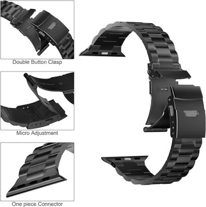 Wolait Titanium Band Compatible with Apple Watch Ultra Band 49mm 45mm 44mm 42mm, Genuine Titanium iWatch Ultra 2 Band with Double Button Clasp for Women Men-Black 4