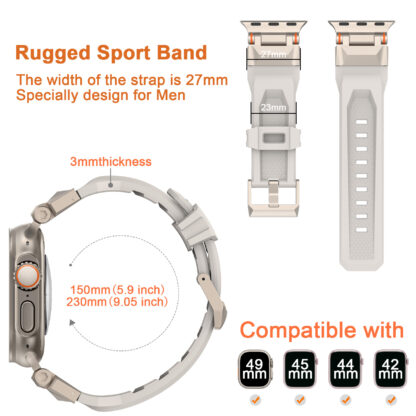 Wolait Compatible for Apple Watch Ultra Band,Rugged Sport Band for Apple Watch Ultra 2/Apple Watch Ultra Band 49mm 45mm 44mm 42mm Series 9/8/SE2/7/6/SE/5/4/3/2/1 Men-Starlight 3