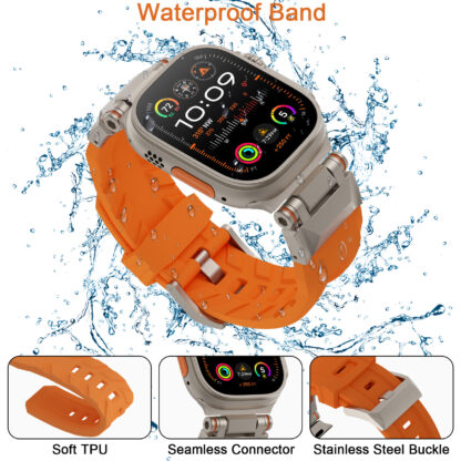 Wolait Compatible for Apple Watch Ultra Band,Rugged Sport Band for Apple Watch Ultra 2/Apple Watch Ultra Band 49mm 45mm 44mm 42mm Series 9/8/SE2/7/6/SE/5/4/3/2/1 Men-Orange 4