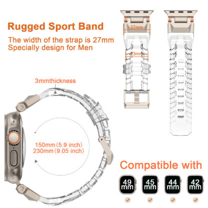 Wolait Compatible for Apple Watch Ultra Band,Rugged Sport Band for Apple Watch Ultra 2/Apple Watch Ultra Band 49mm 45mm 44mm 42mm Series 9/8/SE2/7/6/SE/5/4/3/2/1 Men-Transparent 3