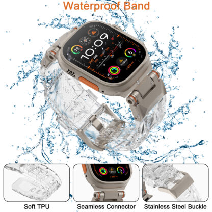 Wolait Compatible for Apple Watch Ultra Band,Rugged Sport Band for Apple Watch Ultra 2/Apple Watch Ultra Band 49mm 45mm 44mm 42mm Series 9/8/SE2/7/6/SE/5/4/3/2/1 Men-Transparent 4